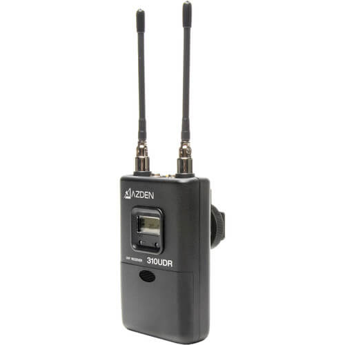 Azden 310UDR wireless camera-mount receiver for video, showing front view with controls and display screen. – image 2