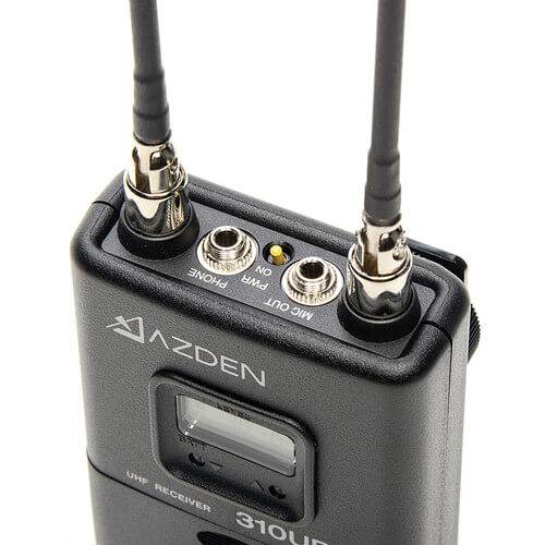 Azden 310UDR wireless camera-mount video receiver with top view showing controls and antenna, in black. – image 4
