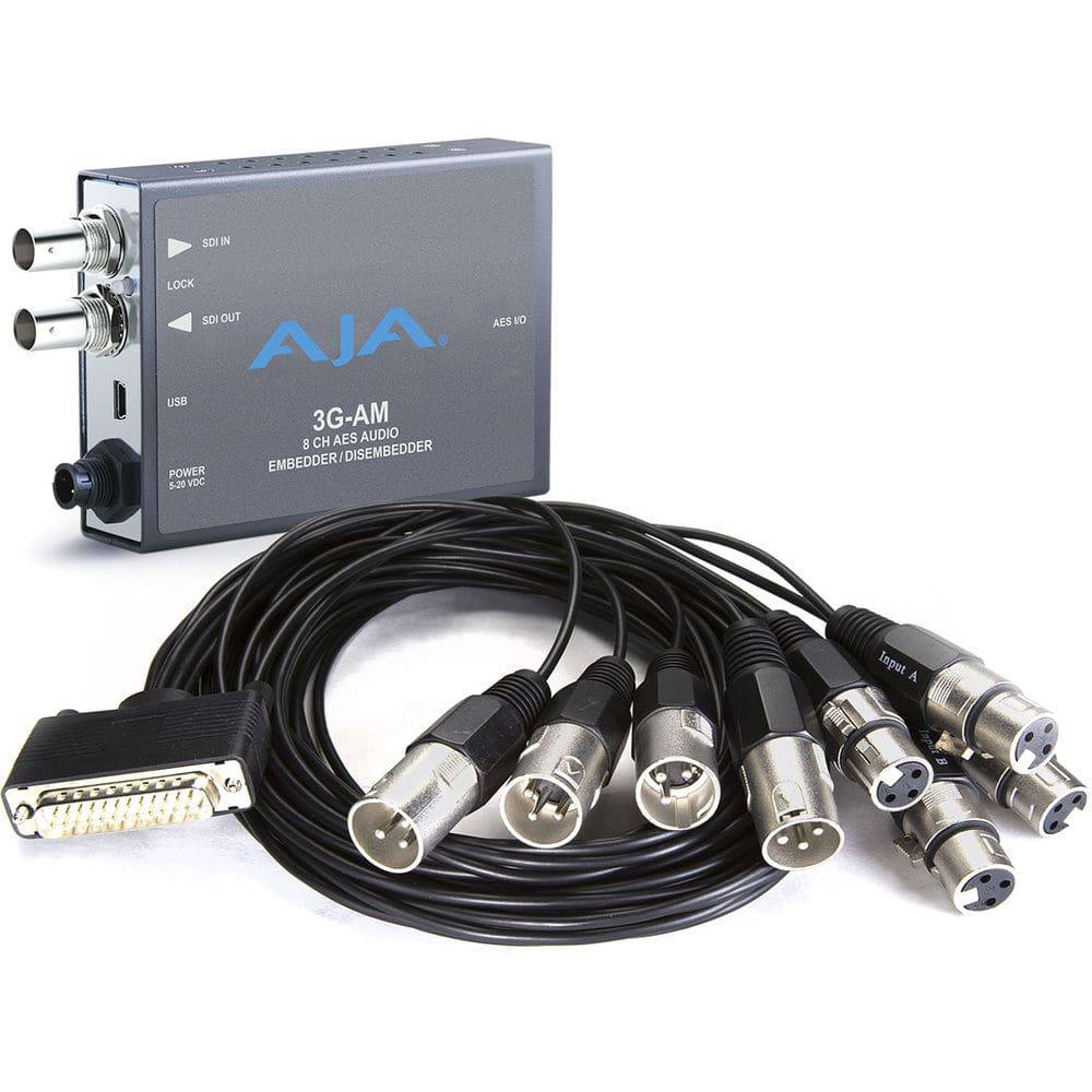 AJA 3G-AM-XLR 3G-SDI 8-channel AES embedder and disembedder video converter with XLR connectors and 3G-SDI ports. – image 1