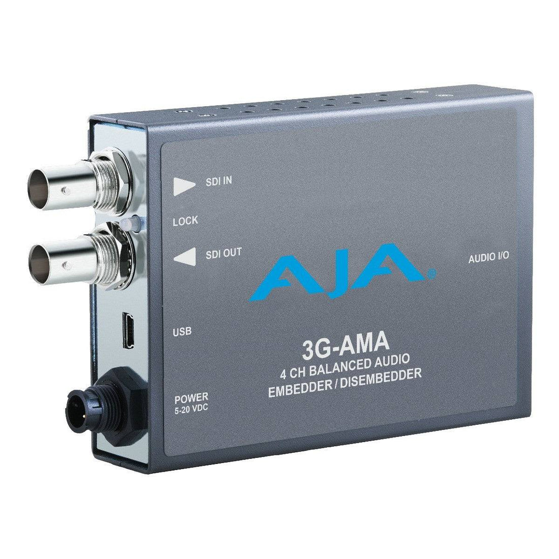 AJA 3G-AMA 4-channel analog audio embedder/disembedder video converter device with input and output ports visible. – image 1
