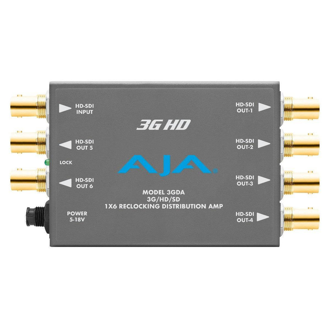 AJA 3GM HD-SDI Mini Converter showing front view with SDI input and output ports for professional video conversion. – image 1