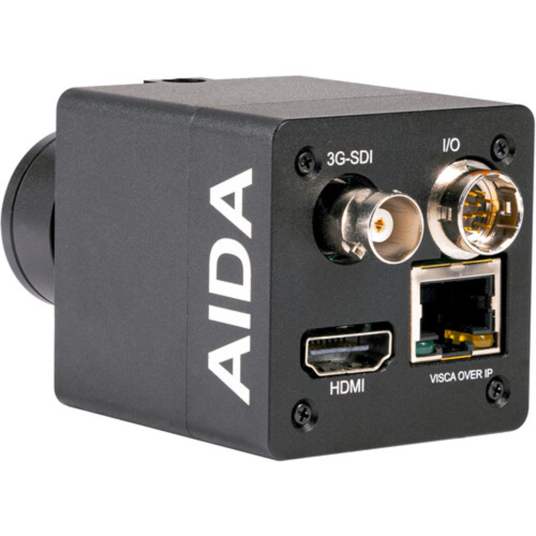 Rear view of AIDA Imaging GEN3G-IPC-200 Full HD 3G-SDI HDMI POV camera with IP control, showcasing connectivity ports and compact design. – image 2