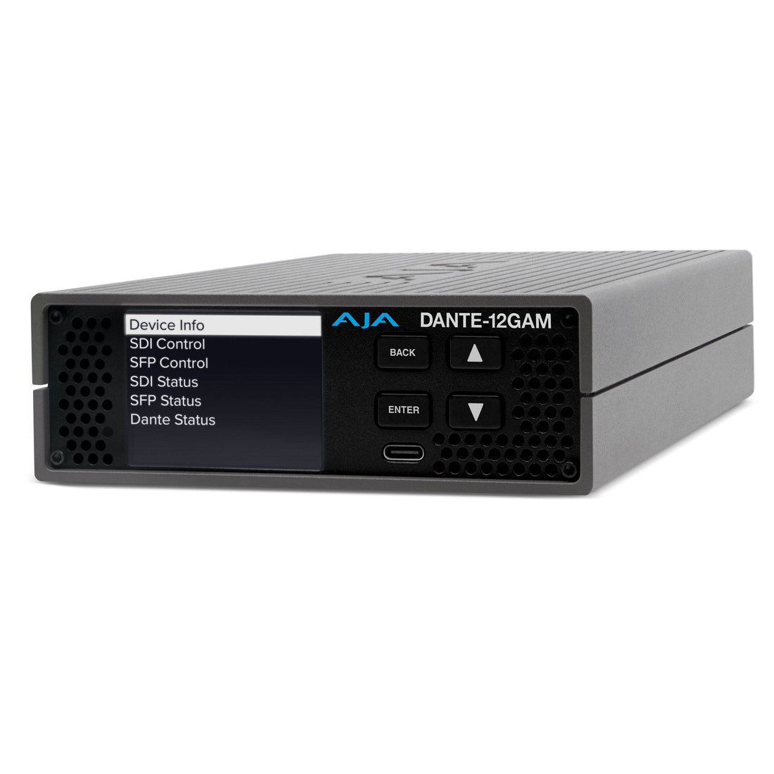 AJA DANTE-12GAM Audio over IP SDI Converter Angle – image 2