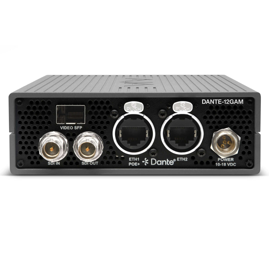AJA DANTE-12GAM Audio over IP SDI Converter Rear – image 2