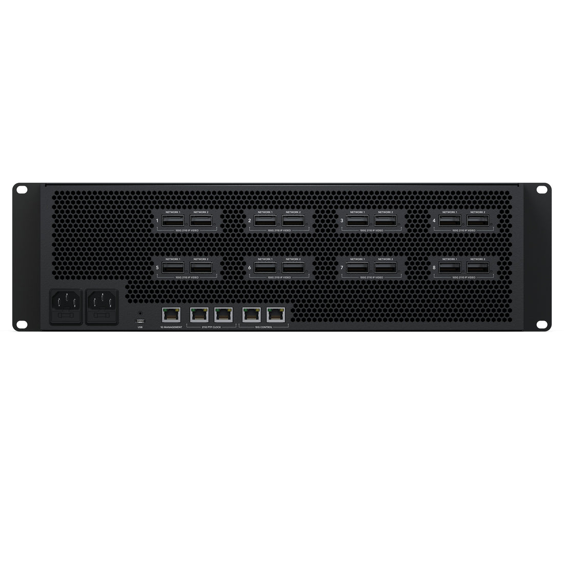Blackmagic Design ATEM 4 M/E Constellation IP Plus video switcher rear view showing input/output ports and control interface. – image 3