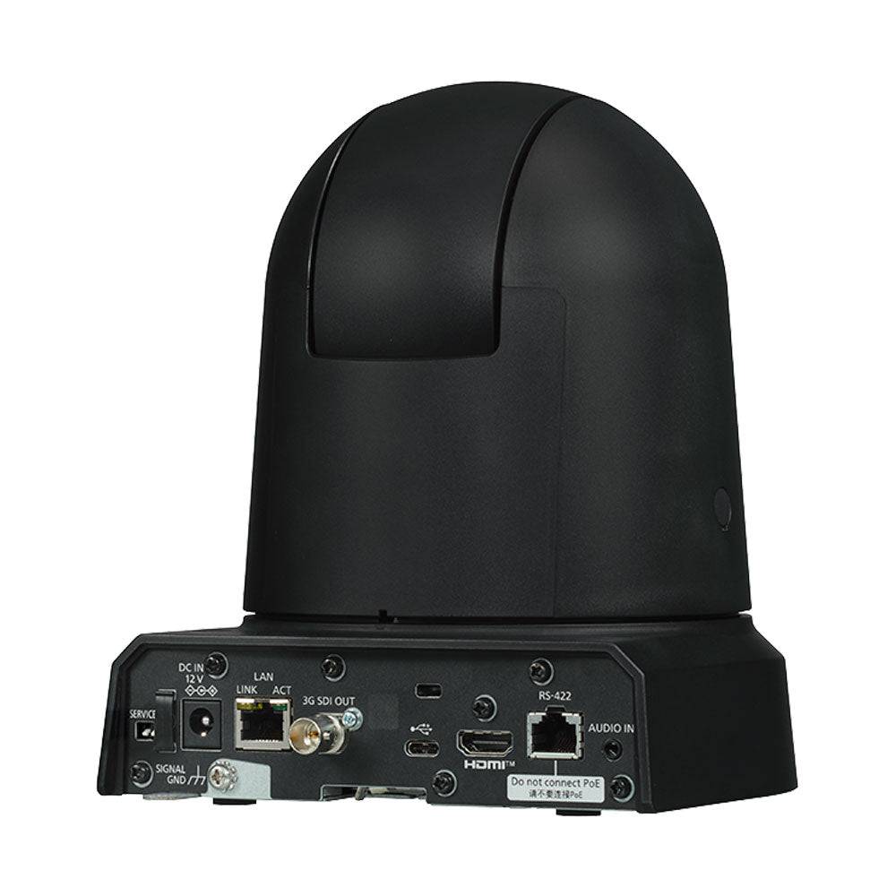 Panasonic AW-UE50 4K PTZ camera in black with 24x optical zoom, SDI and HDMI outputs, rear view angle. – image 5
