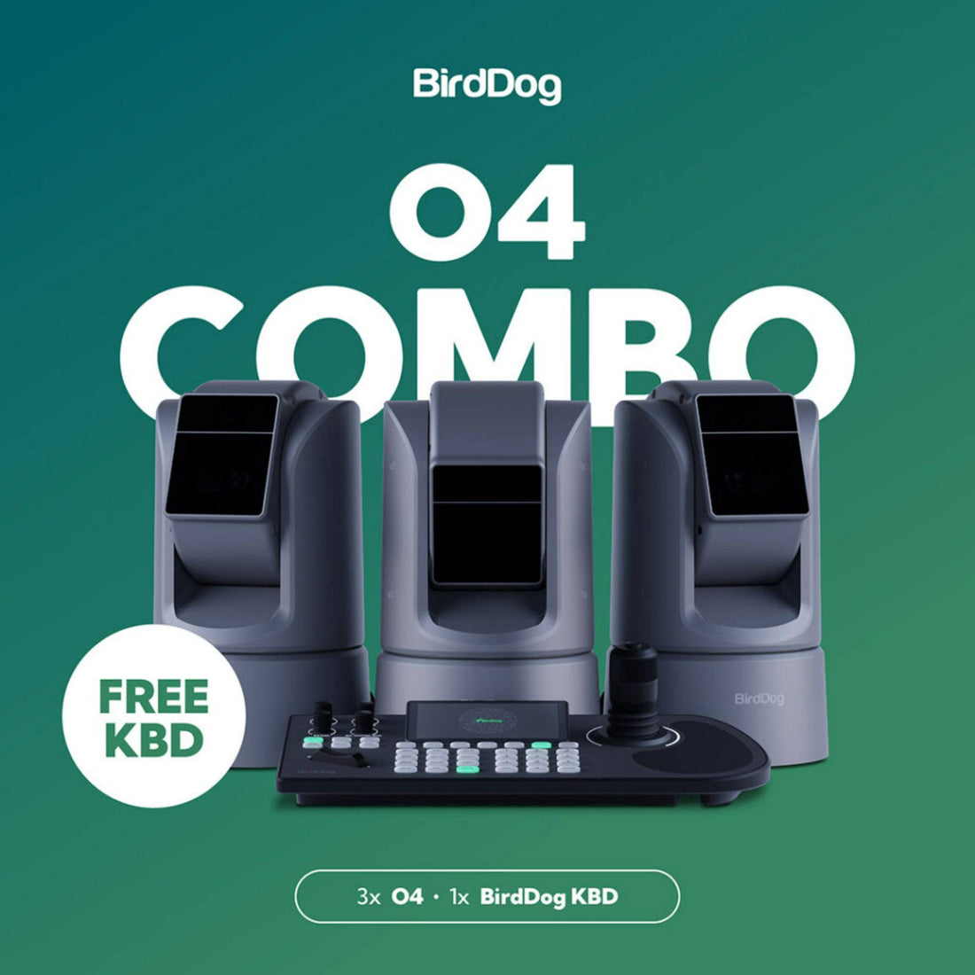 BirdDog 3x O4 PTZ Cameras and KBD Controller Combo (Gray) – image 1