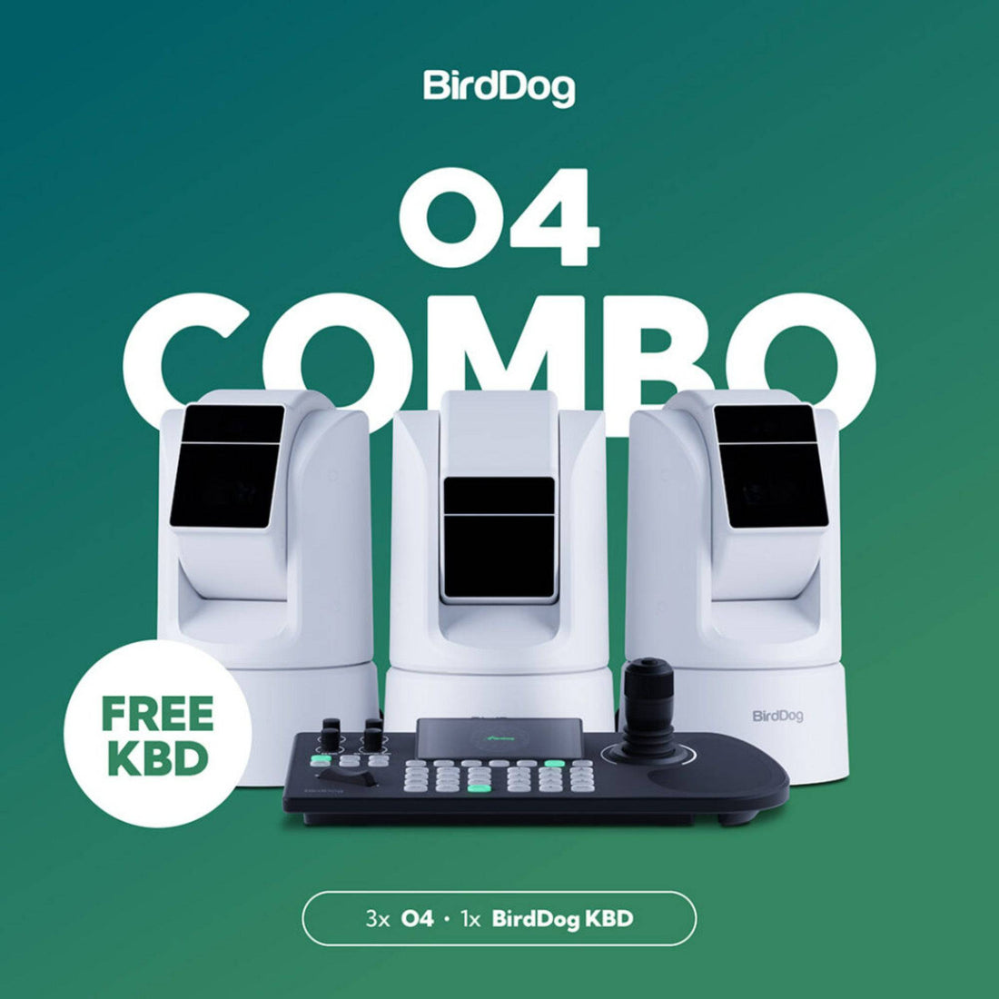 BirdDog 3x O4 PTZ Cameras and KBD Controller Combo (White) – image 1