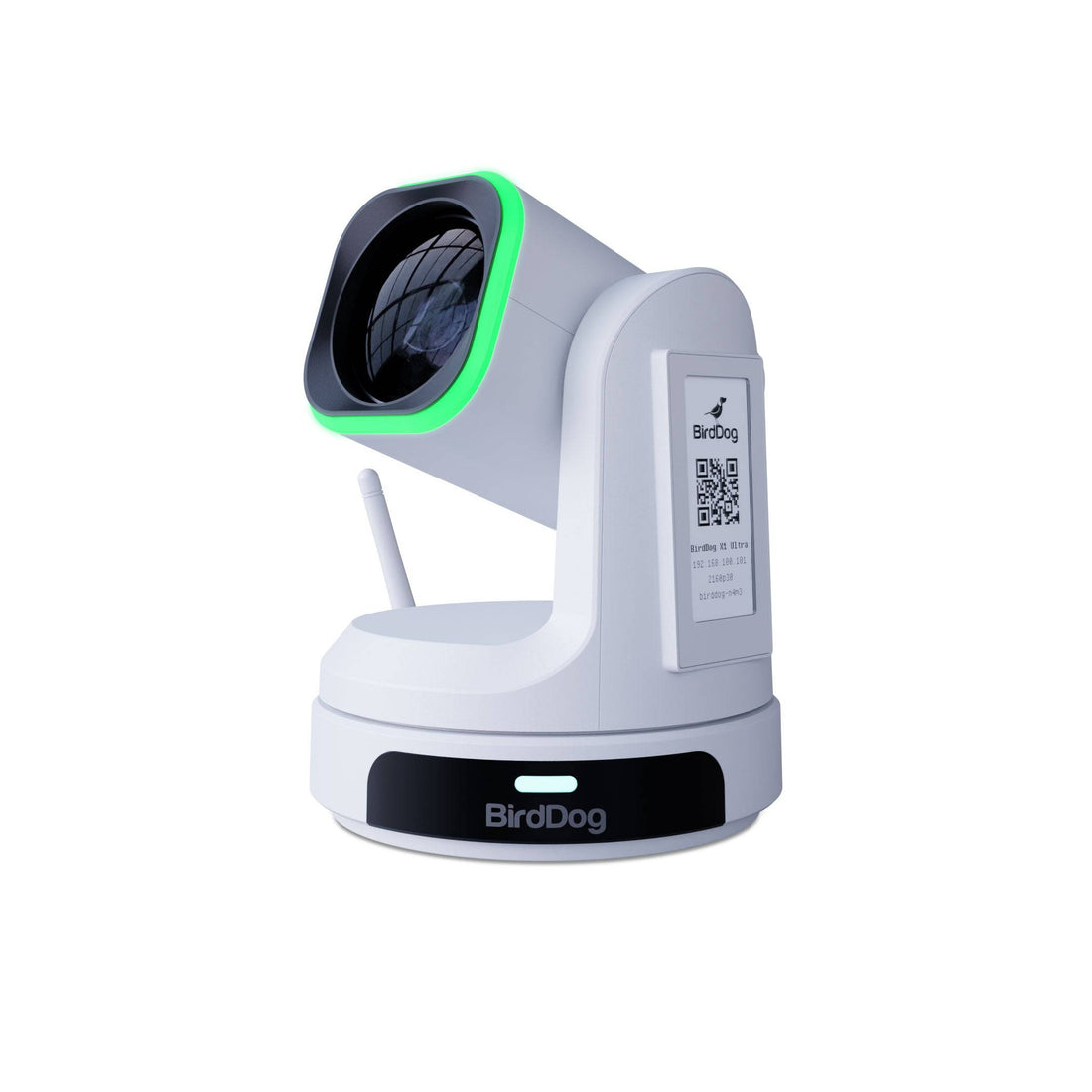 BirdDog X1 Ultra 12x 4K PTZ camera in white with adjustable lens and control buttons, designed for professional video streaming. – image 1