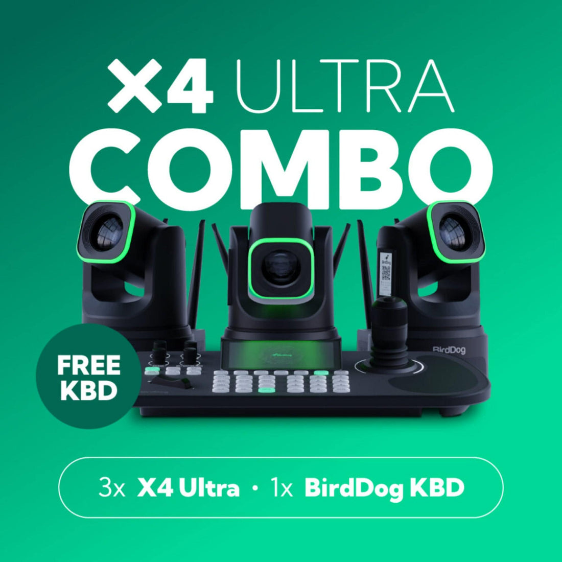 BirdDog X4 Ultra 4K PTZ 3-Camera Kit with KBD PTZ Controller (Black) – image 1