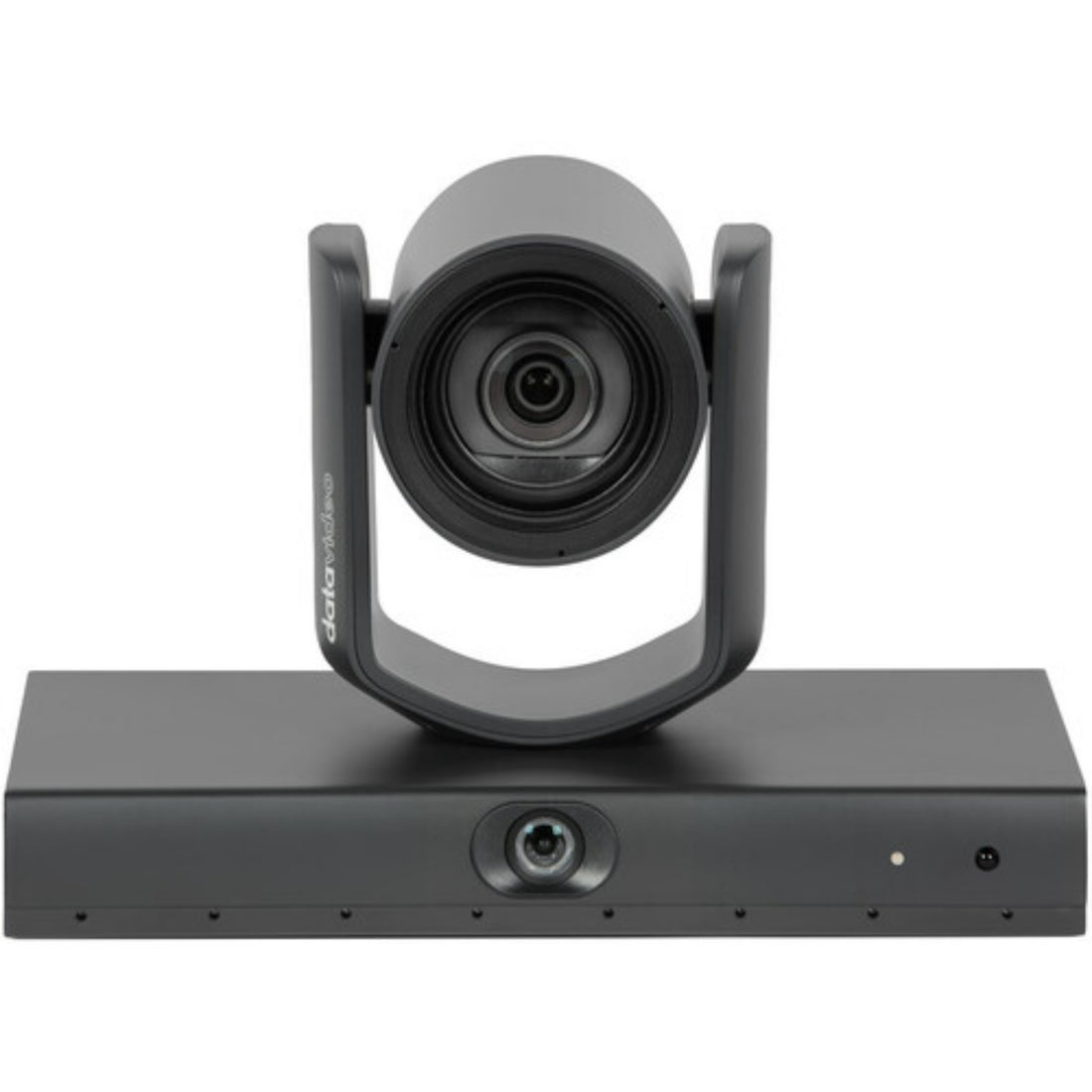 Datavideo VTC-100 dual-lens AI voice-tracking PTZ camera with 12x optical zoom, front view showing lens and control panel. – image 1