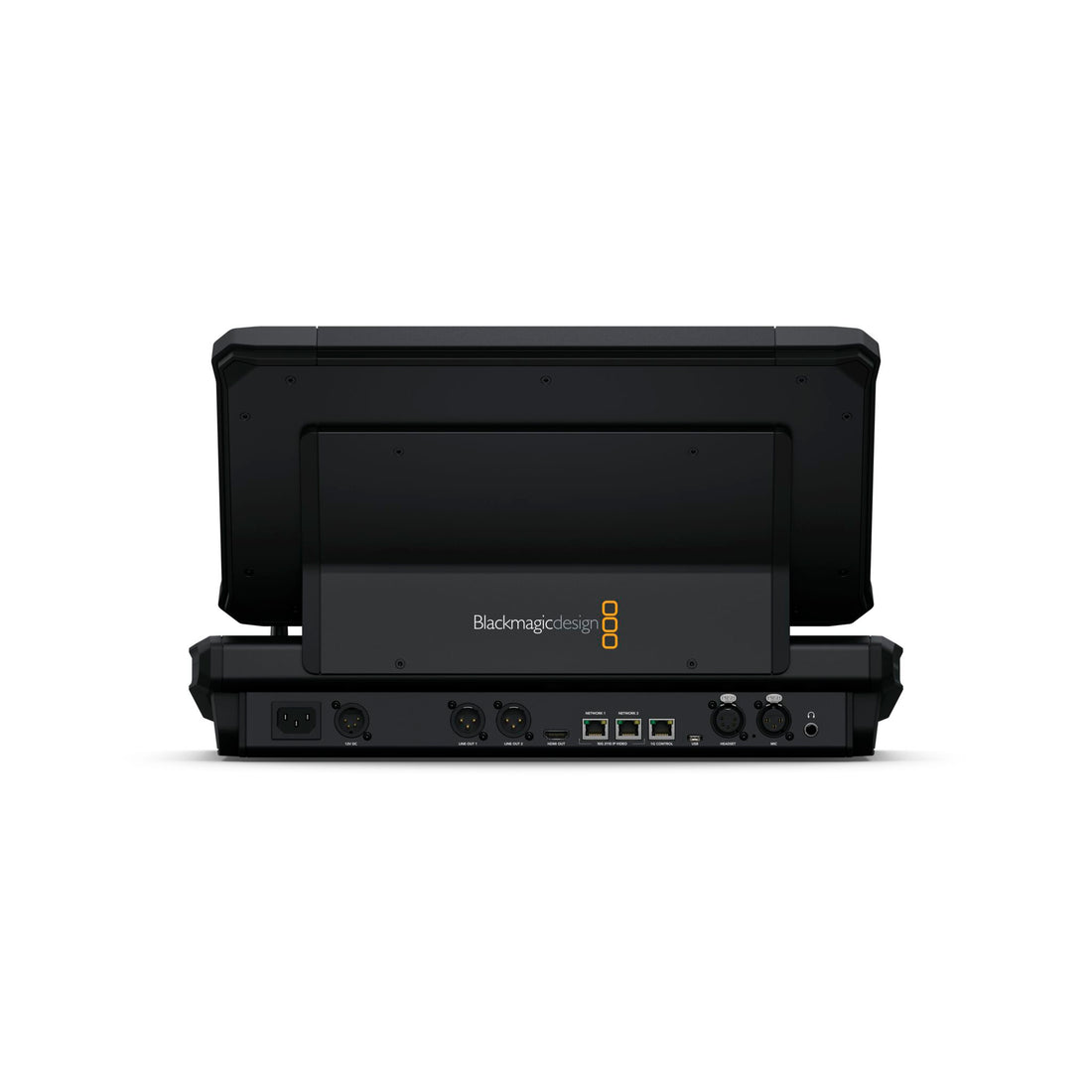 Rear view of Blackmagic Design Fairlight Live Audio Panel 10, a professional audio mixer with multiple input and output connections. – image 2