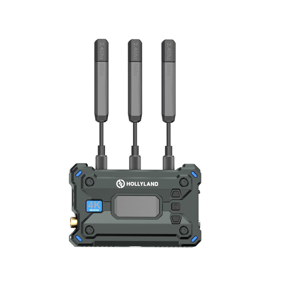 Hollyland Pyro S wireless video receiver for production equipment, front view showing display and connection ports. – image 1