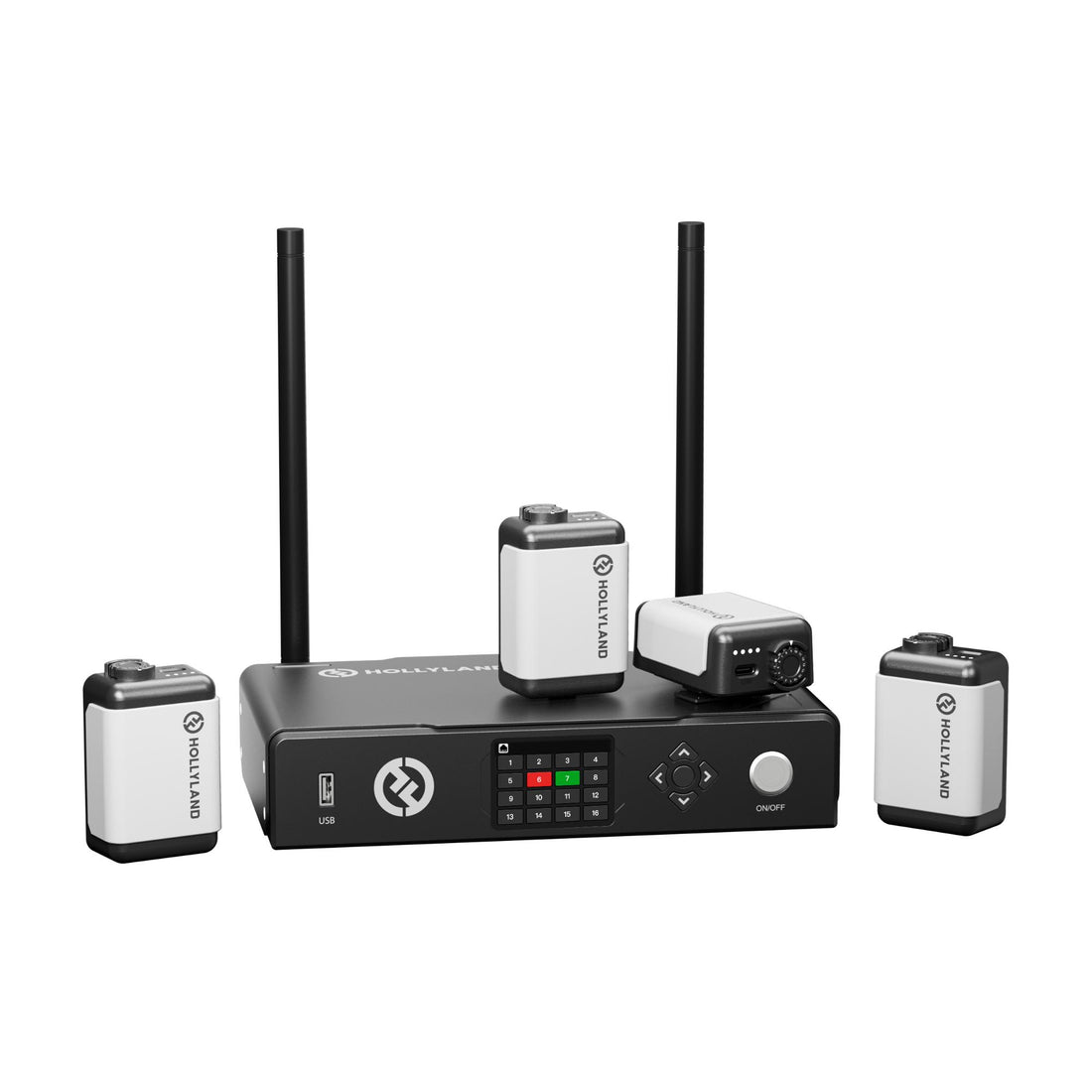 Hollyland Wireless Tally System with four lights for production monitoring and crew communication in filming setups. – image 1