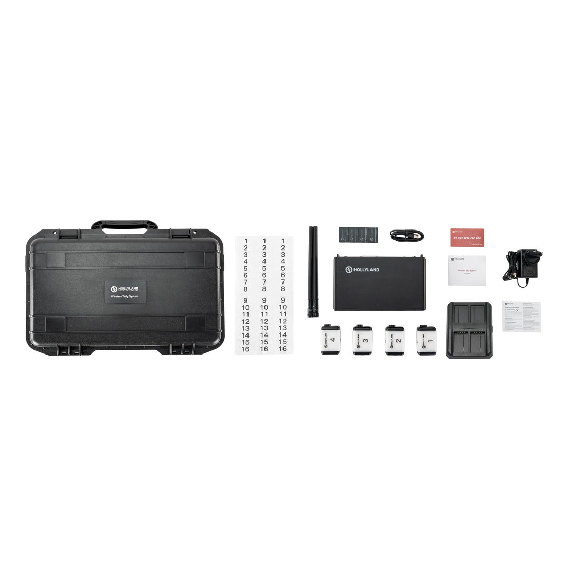 Hollyland Wireless Tally System with four lights for production equipment, showing complete setup and wireless signal indicators. – image 2