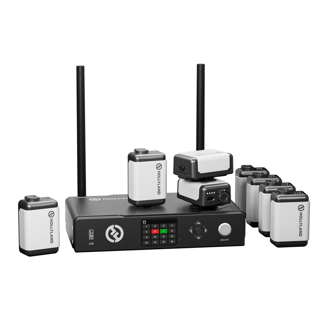 Hollyland Wireless Tally System with 8 lights for production equipment, showing the compact, wireless tally lights setup. – image 1