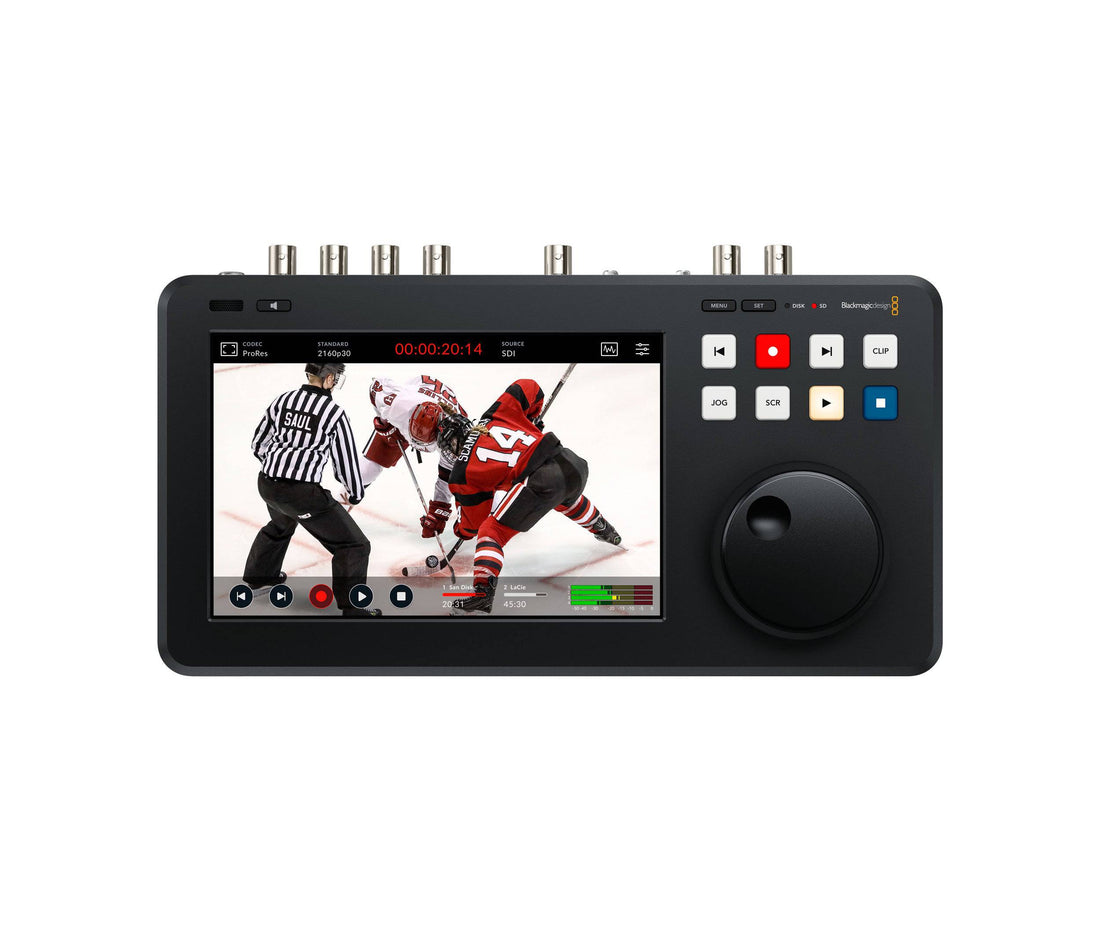 Blackmagic Design HyperDeck Shuttle 4K Pro 2TB video recorder front view, compact device with control buttons and display screen. – image 1