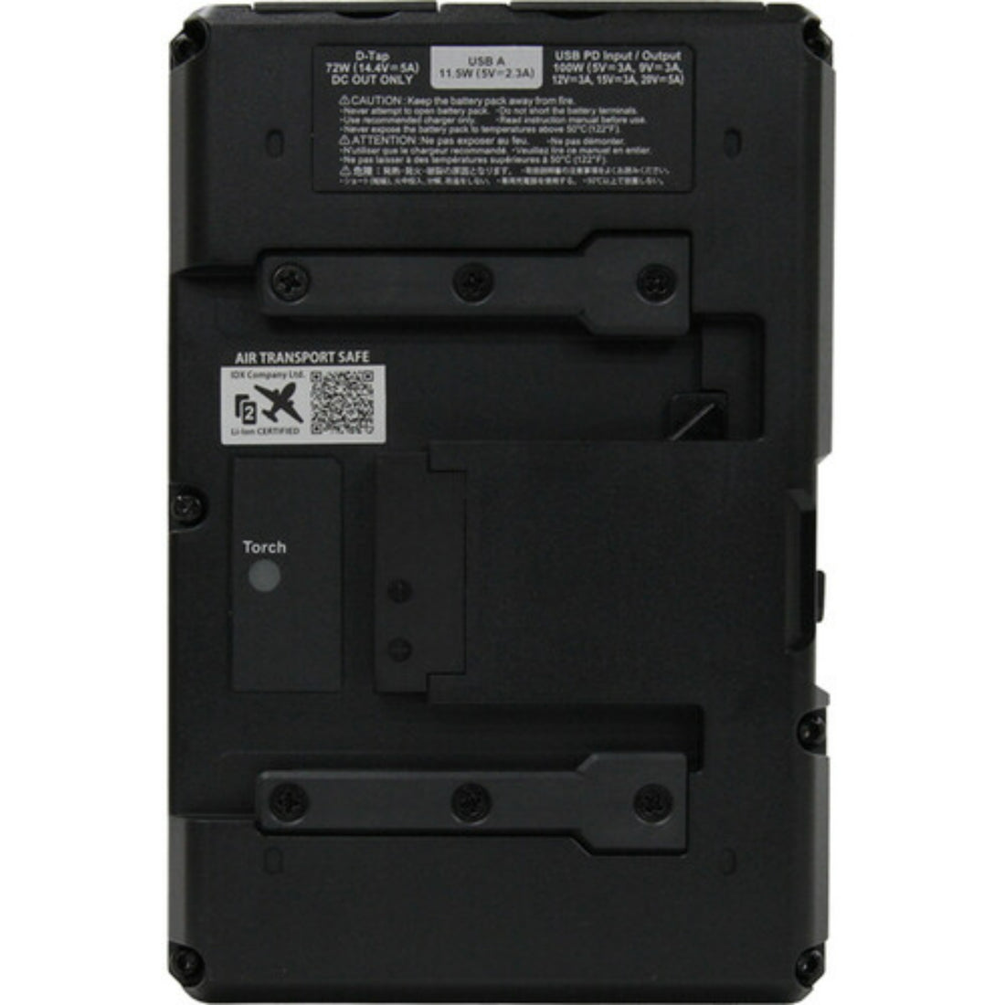 IDX System Technology HV-160B high-load 28.8V Li-Ion B-Mount battery with D-Tap and USB-PD ports, back view showing connectors. – image 3