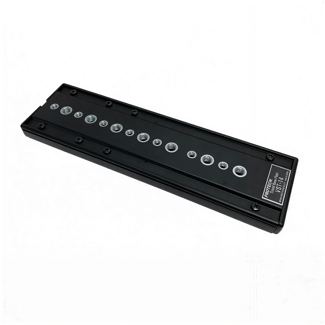 IDX System Technology PROTECH VST-14 quick release tripod base plate shown from the back view, with mounting screw and safety lock. – image 2