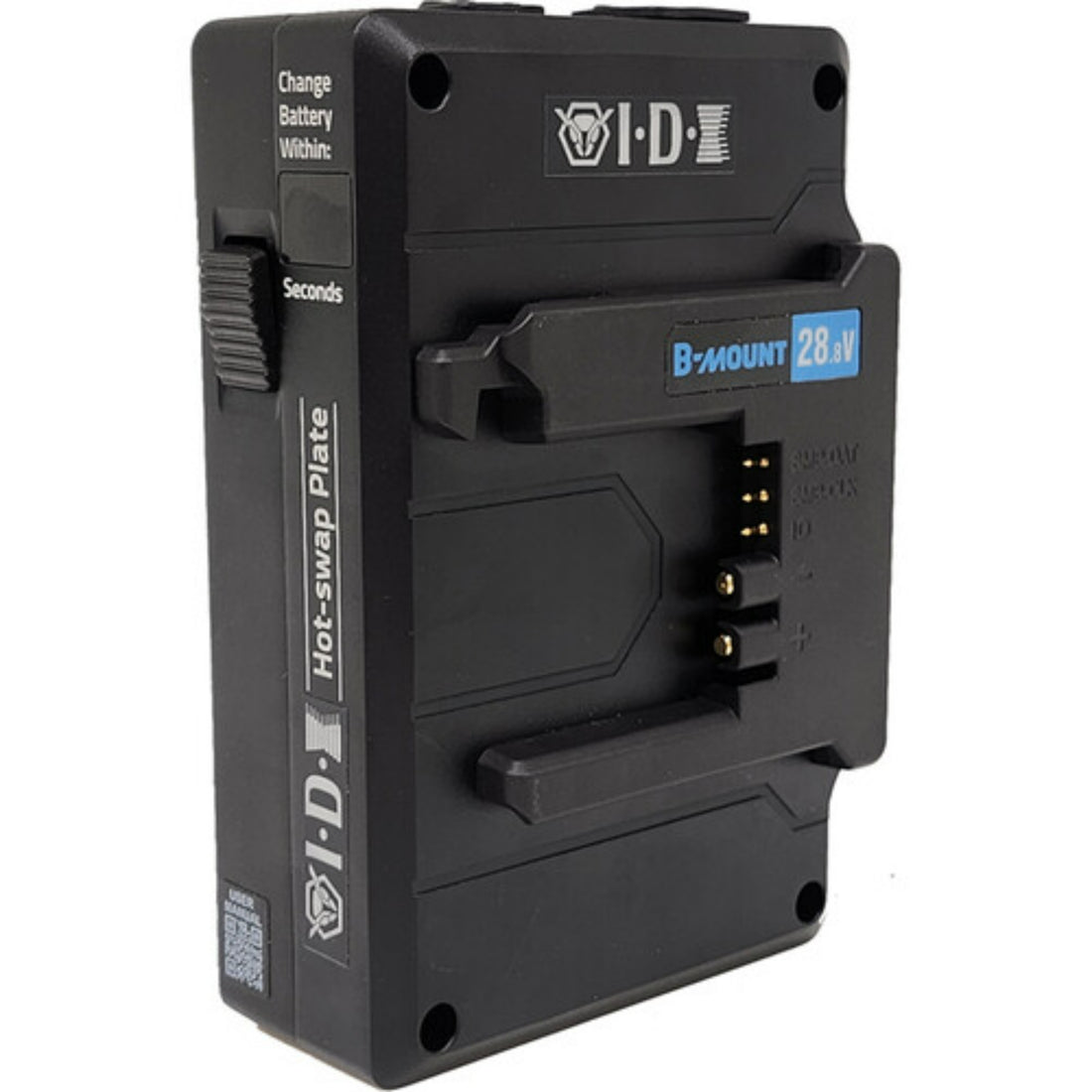 IDX System Technology A-HS30B B-Mount to B-Mount hot-swap mounting plate, front right view showing connection points and construction. – image 2