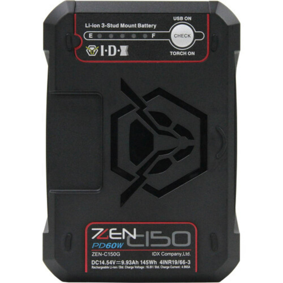 IDX System Technology ZEN-C150G lithium-ion battery with 145Wh capacity, D-Tap and USB-C ports, front view. – image 1