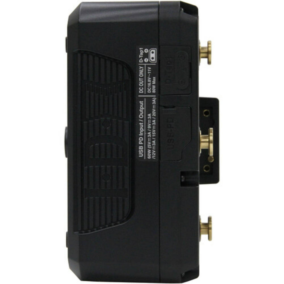 IDX System Technology ZEN-C98G lithium-ion battery with D-Tap and USB-C ports, shown from the left view with high-capacity design. – image 4