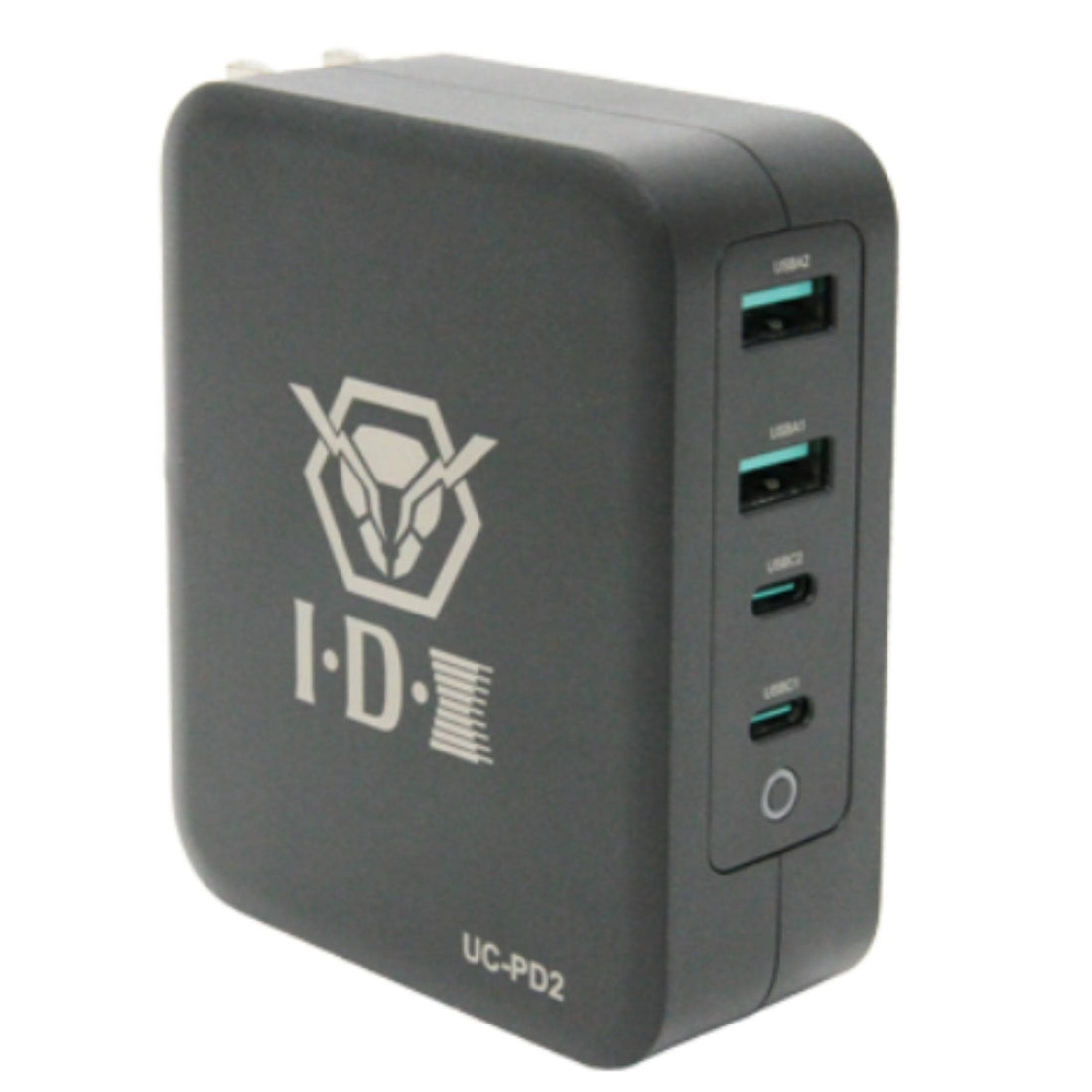 IDX System Technology UC-PD2 two-channel USB power delivery charger shown from the front left view, featuring dual USB-C ports. – image 3
