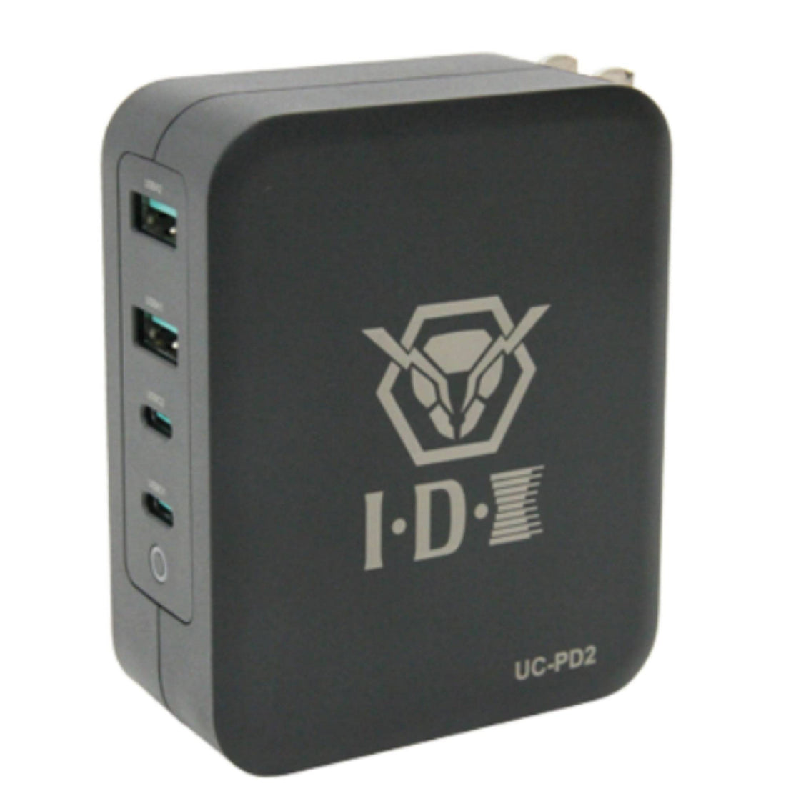 IDX System Technology UC-PD2 two-channel USB power delivery charger with dual USB-C ports, shown from front right angle. – image 2