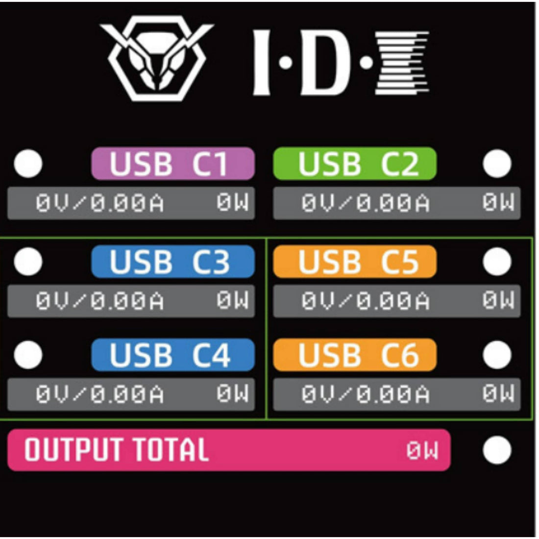 IDX System Technology UC-PD6 6-channel USB-C PD power supply and charger, showing multiple USB-C ports on a sleek black device. – image 6