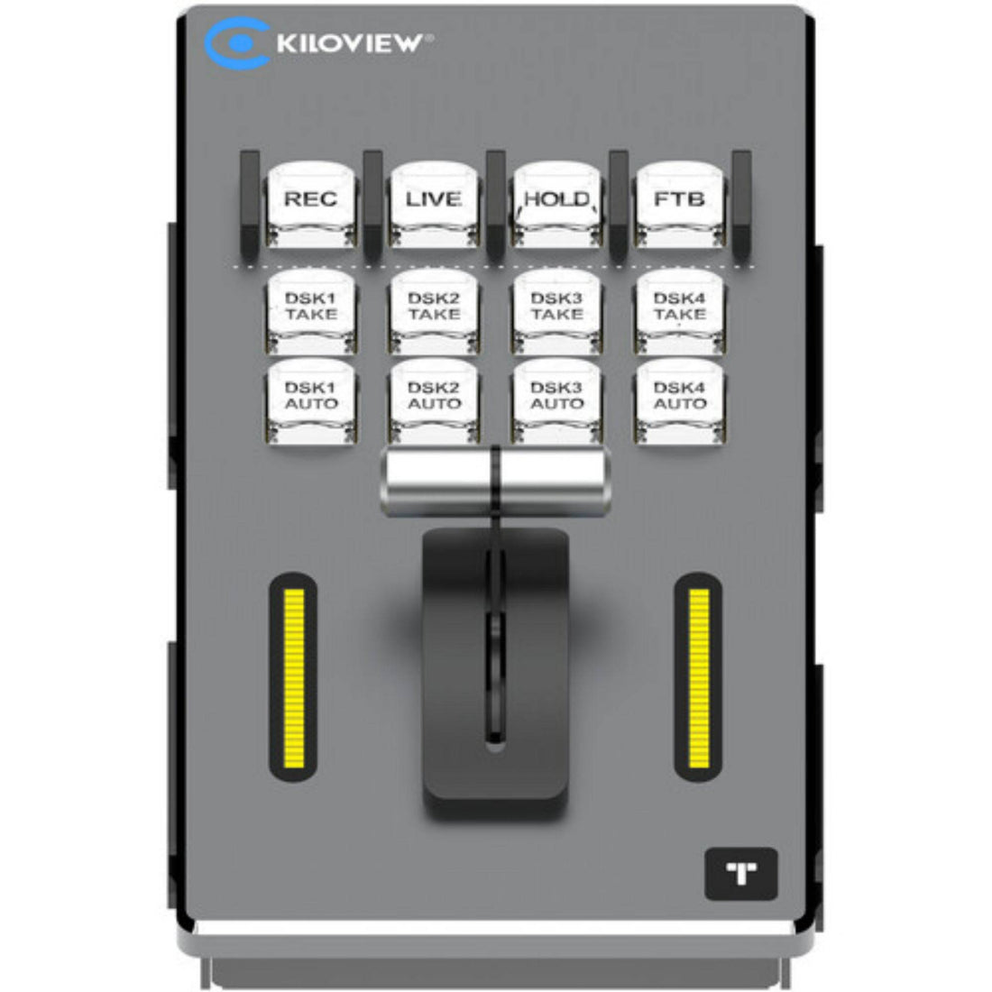 Front view of the Kiloview Take Deck Control Panel, featuring buttons and display for managing video workflows and live production. – image 1