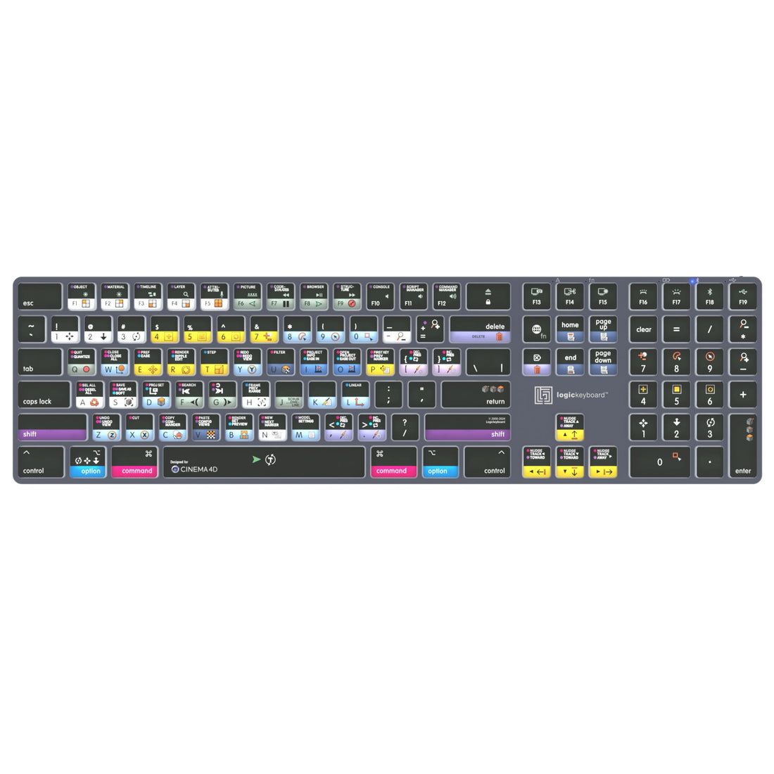 LogicKeyboard Maxon Cinema 4D TITAN Mac US keyboard showing black keys, labeled function keys, and sleek design for Mac users. – image 1