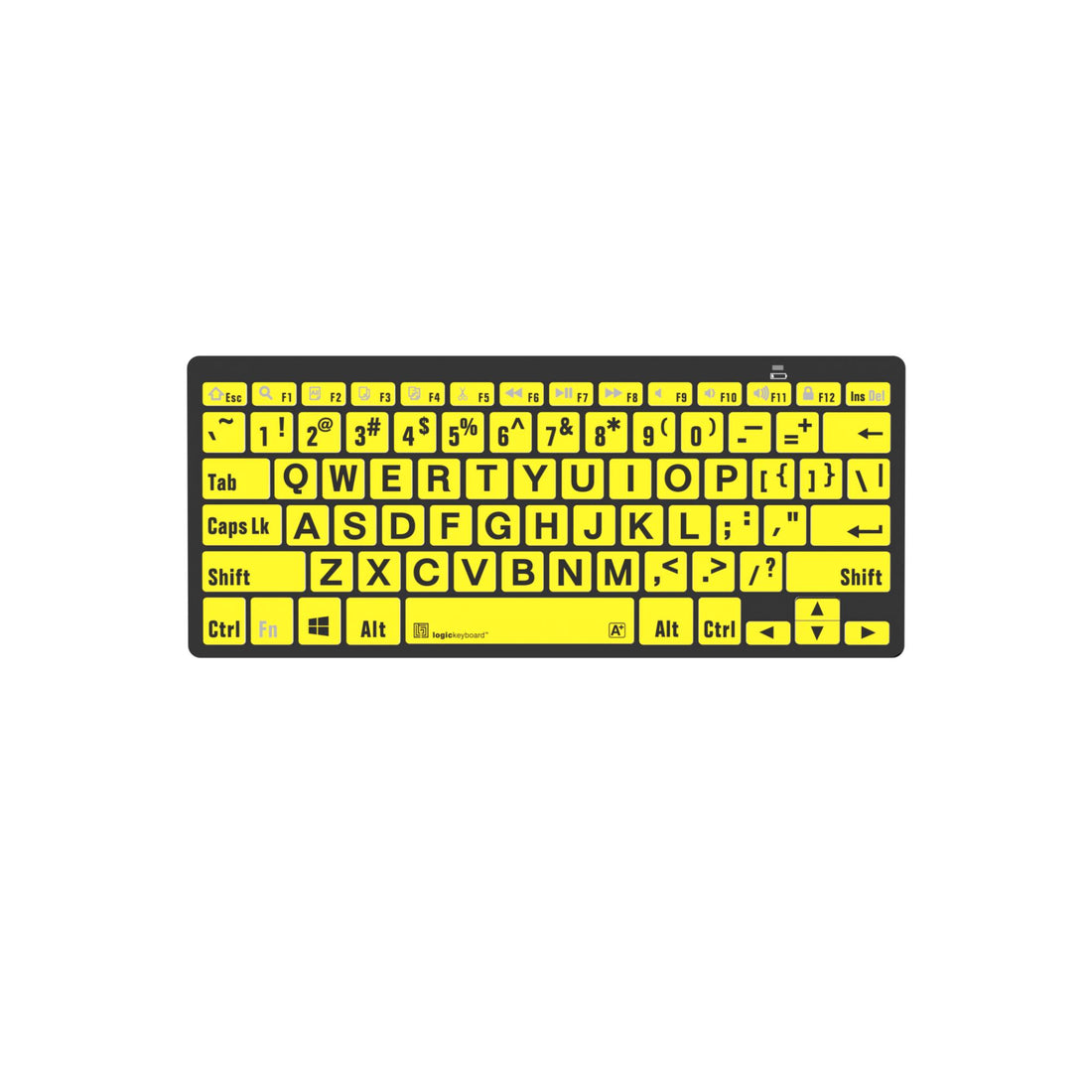 LogicKeyboard XLPrint Bluetooth keyboard in black on yellow with US layout, designed for PC use. – image 1