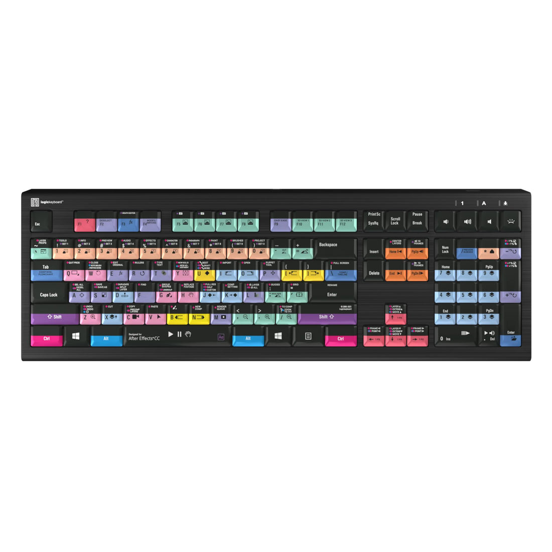 LogicKeyboard Adobe After Effects CC ASTRA2 PC US keyboard, front view with labeled keys for editing and animation work. – image 2