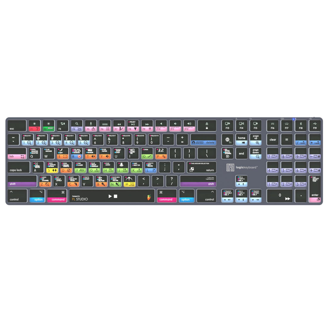 LogicKeyboard FL Studio TITAN Mac US keyboard with labeled keys for music production and digital audio workstations. – image 1