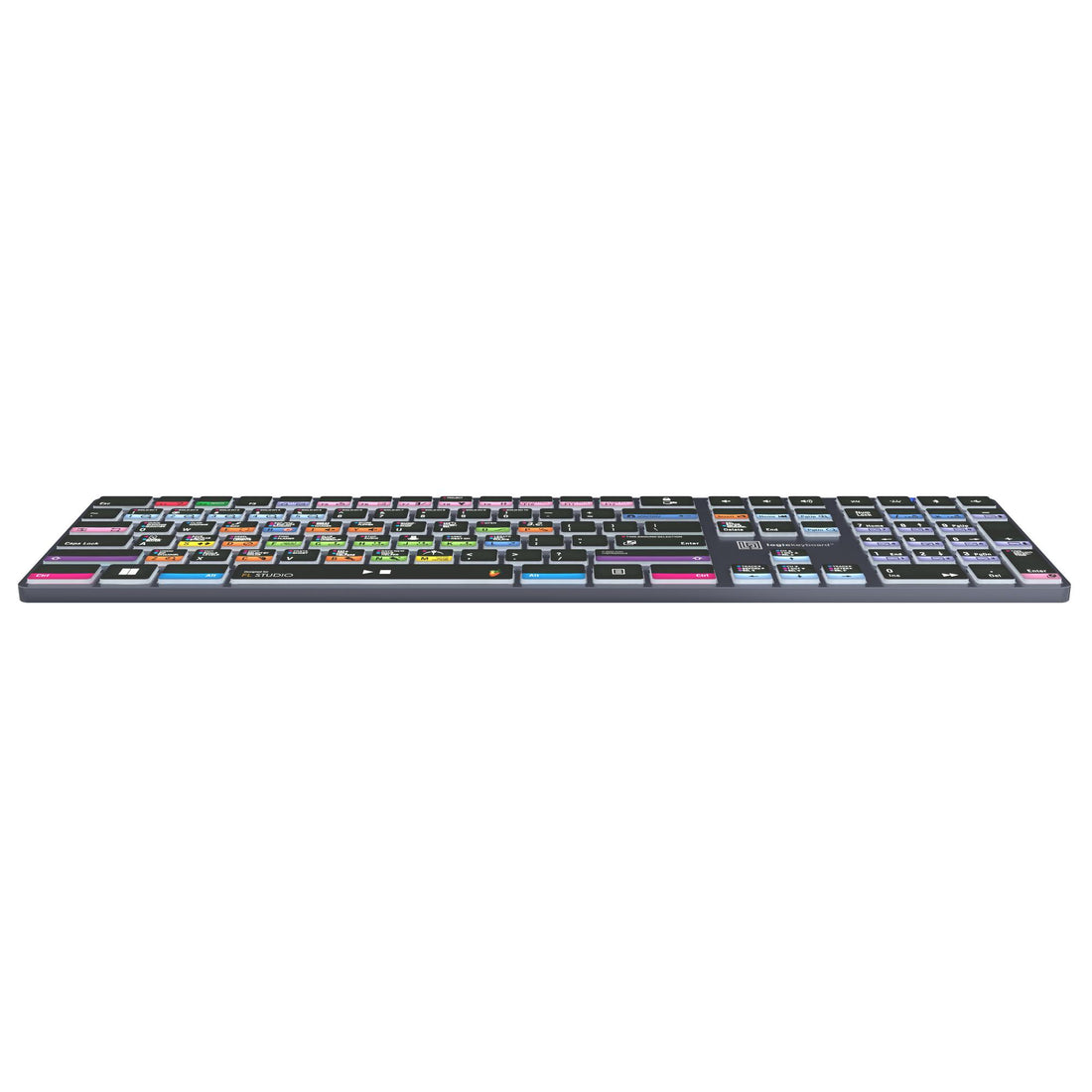 LogicKeyboard FL Studio TITAN PC US keyboard viewed from bottom perspective, featuring black keys and labeled function keys. – image 5