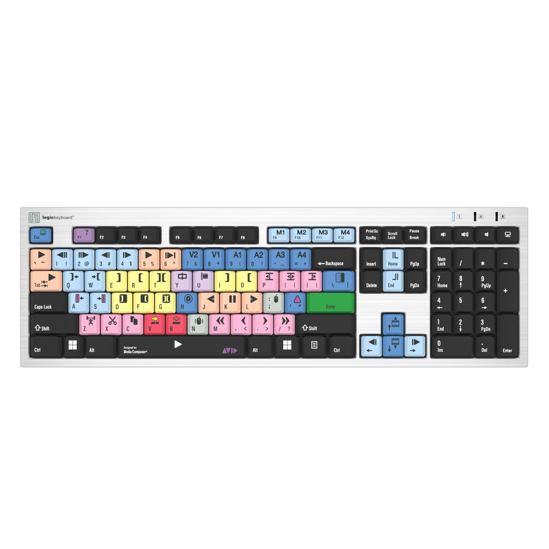 LogicKeyboard Avid Media Composer Slim Line PC US keyboard with black keys and labeled function keys for media editing. – image 1