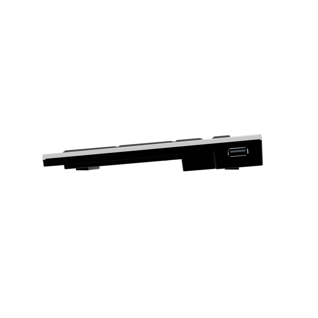 Side view of LogicKeyboard Avid NewsCutter Slim Line PC US keyboard with compact design and labeled keys, in a neutral setting. – image 4
