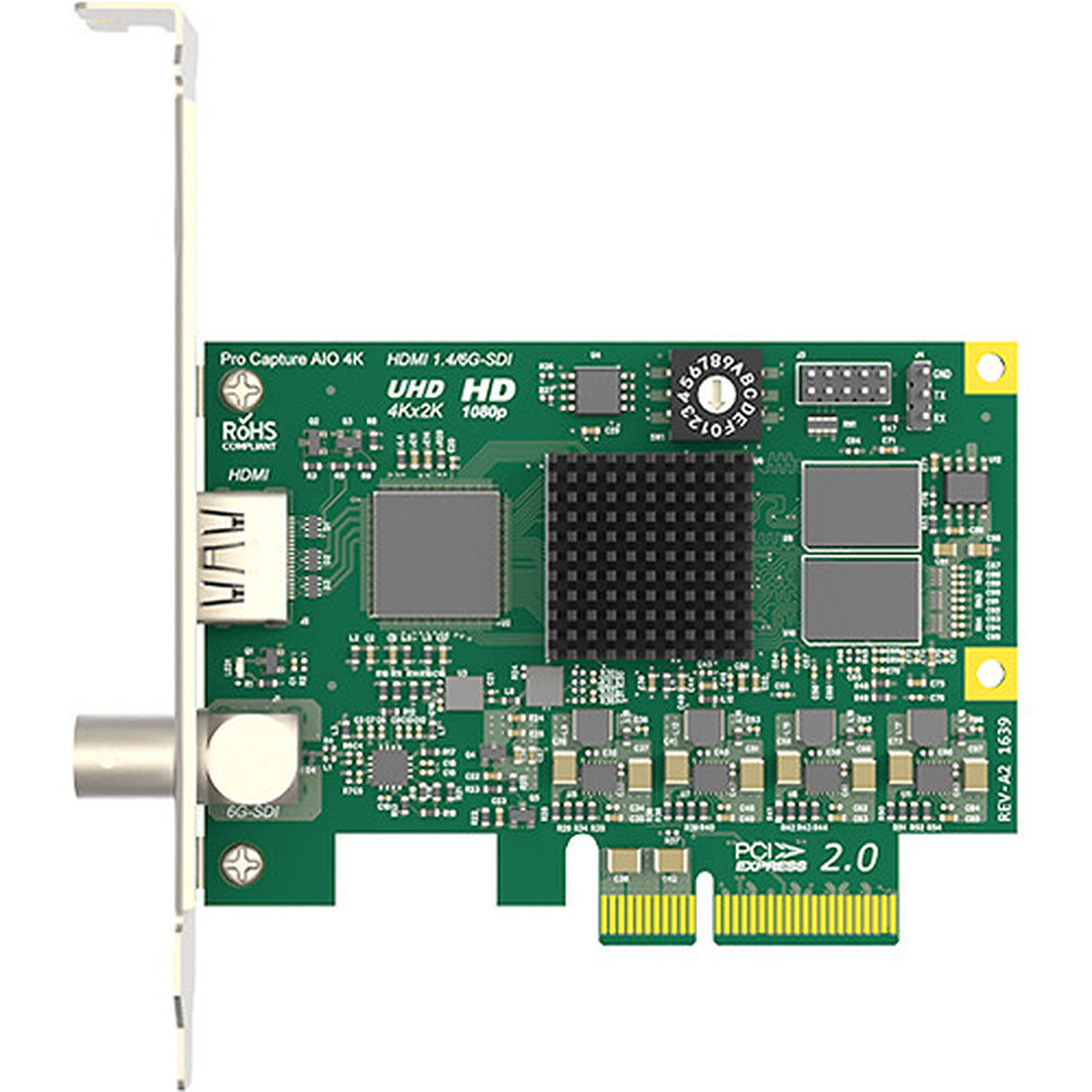 Magewell Pro Capture AIO 4K HDMI 6G-SDI PCIe capture card with ports visible from top view. – image 2