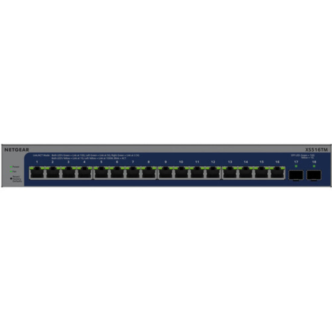 Front view of Netgear XS516TM 16-port 10G managed network switch with LED indicators and ports visible. – image 4