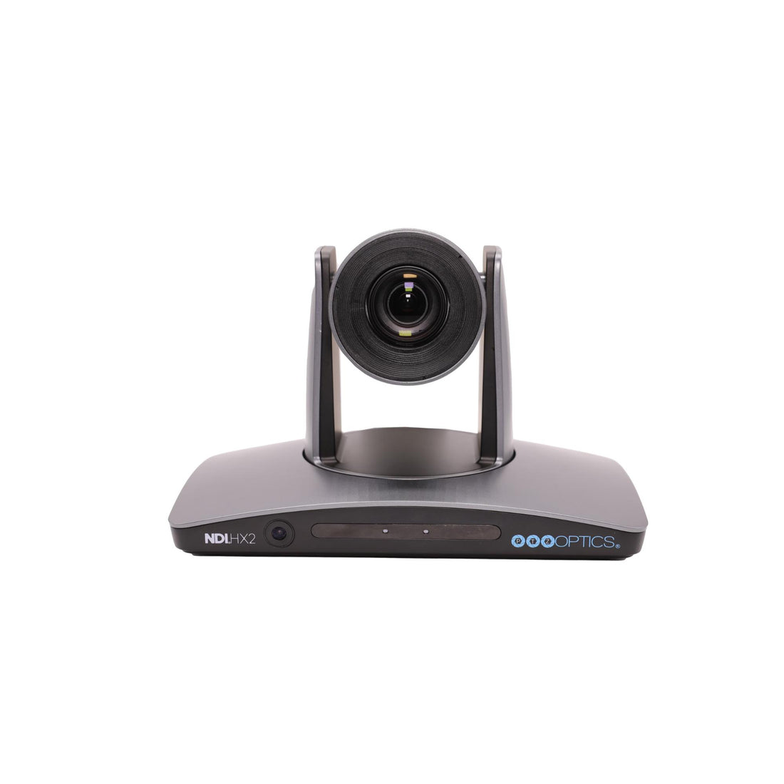 Front view of PTZOptics SimplTrack3 PTZ camera showing its sleek design and camera lens for professional video streaming. – image 1