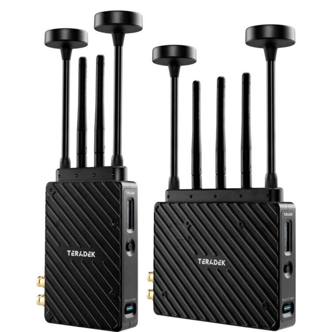 Teradek Bolt 6 XT MAX wireless video transmitter and receiver kit with V-mount, 12G-SDI and HDMI inputs, front and right view. – image 4