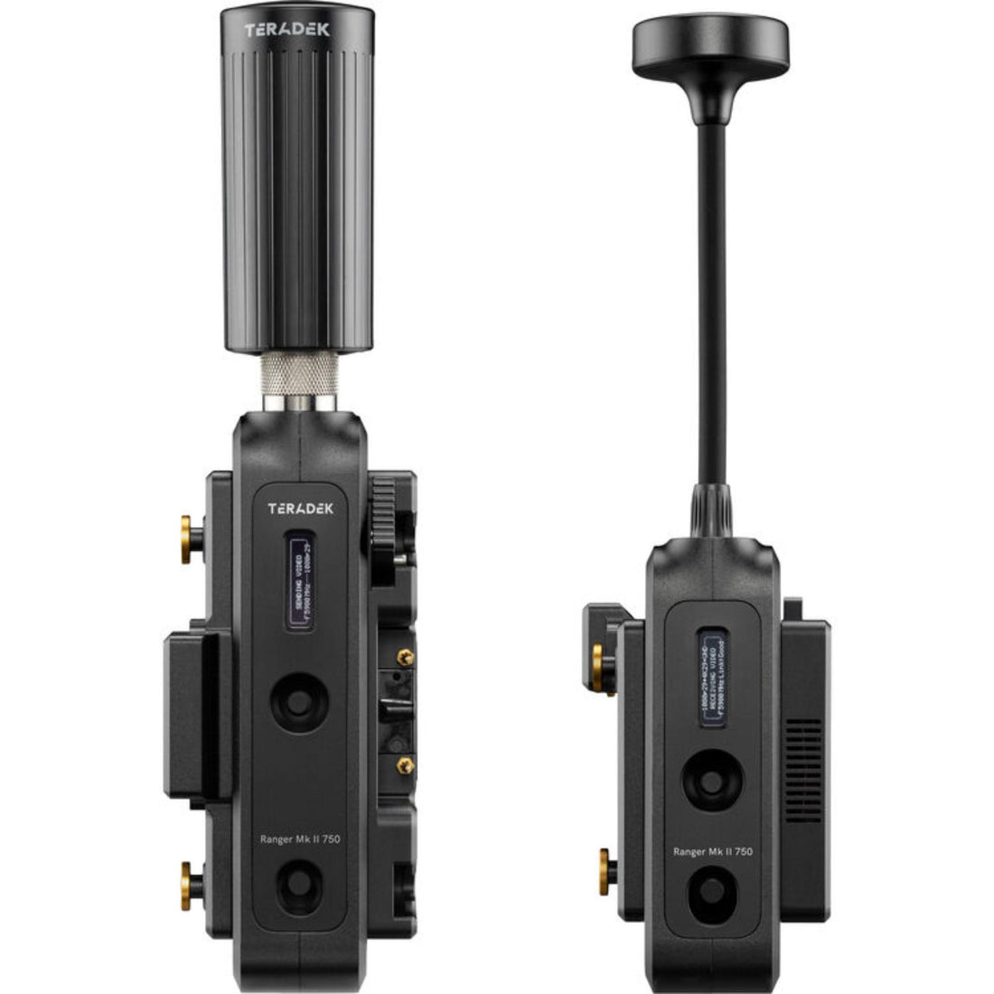 Teradek Ranger MK II 750 wireless video transmitter and receiver set with gold mount, showing left side and connection ports. – image 3