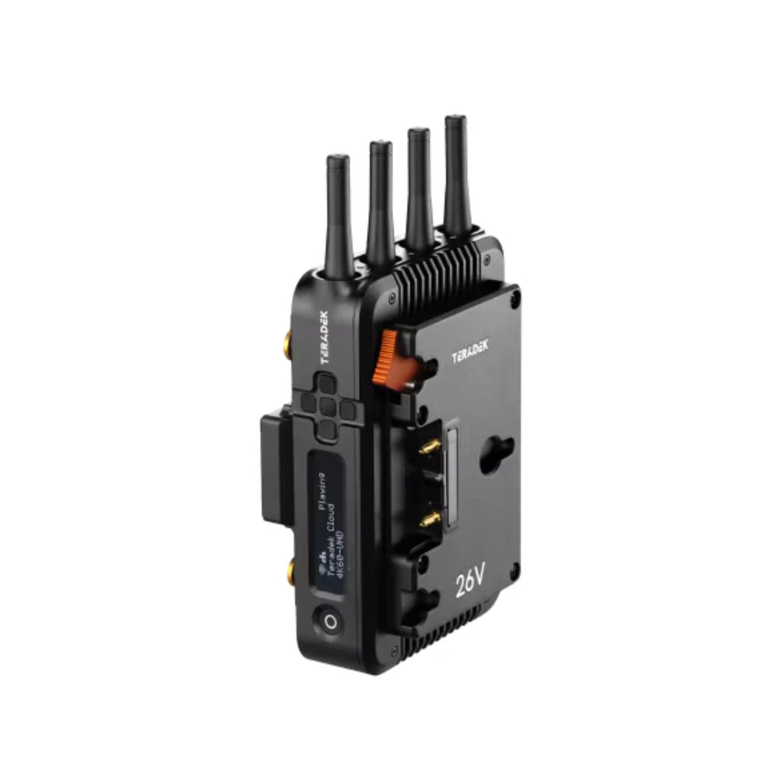 Teradek Prism Mobile Mk II dual 4G HEVC/AVC streaming encoder mounted on V-mount battery plate with cables – image 1
