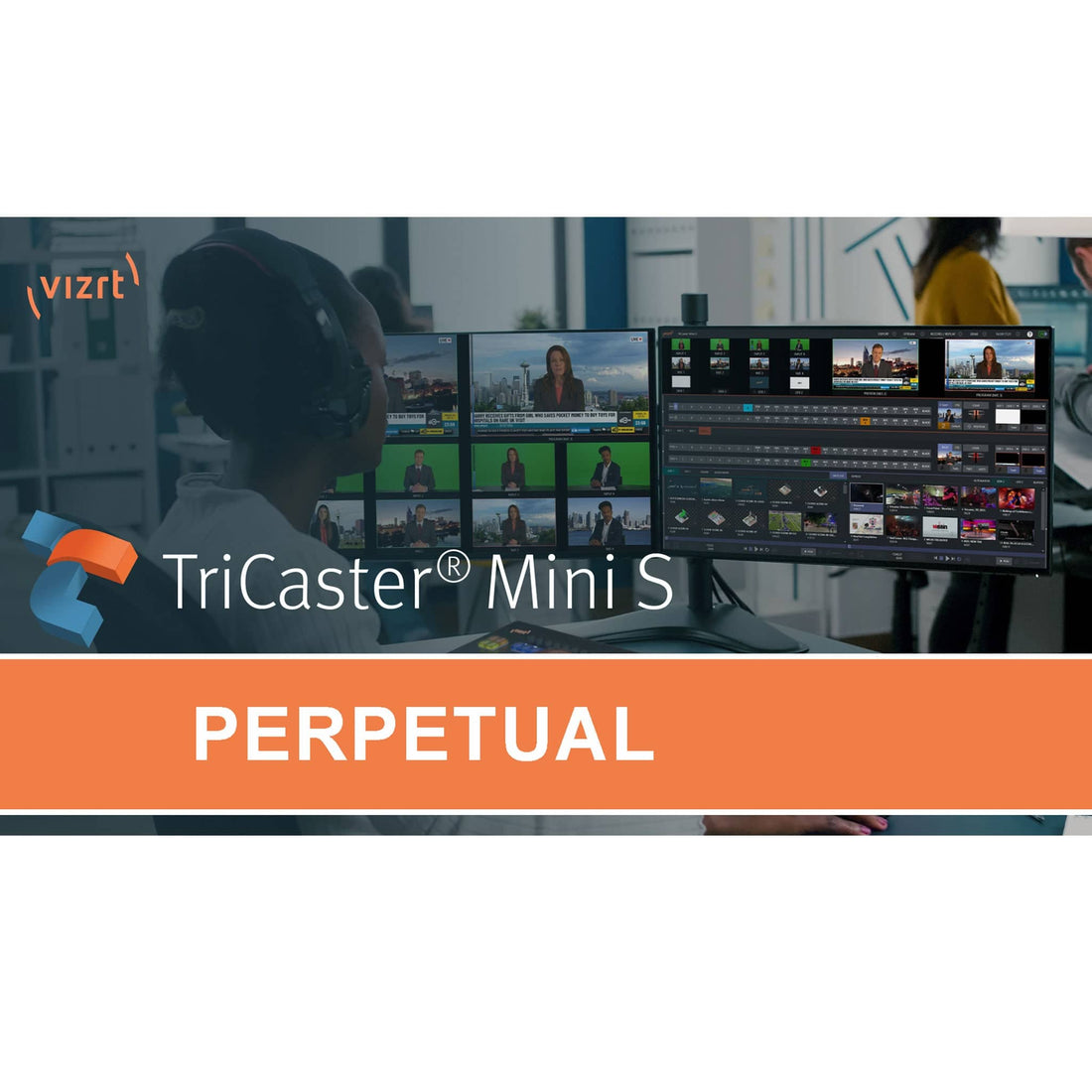 Vizrt TriCaster Mini S software for live video production, shown as a digital interface on a computer screen. – image 1