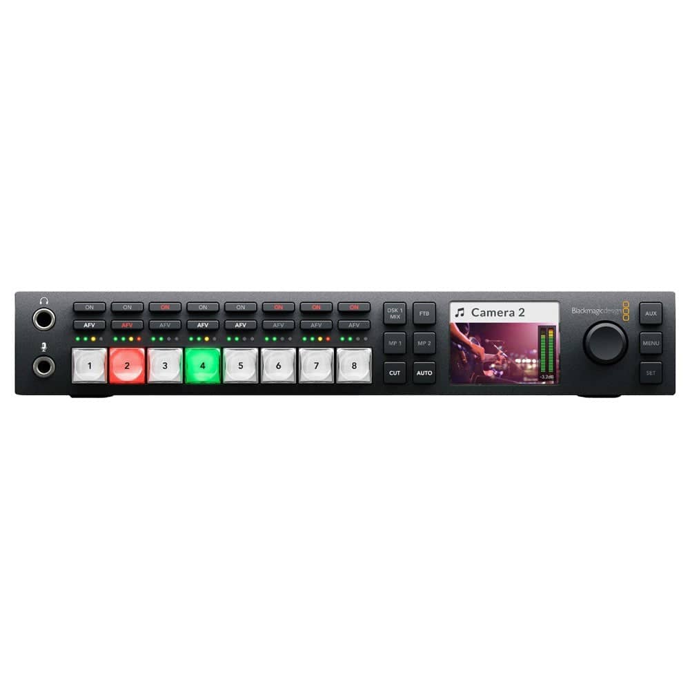 Blackmagic Design ATEM Television Studio HD video switcher front view showing control panel and input ports. – image 2
