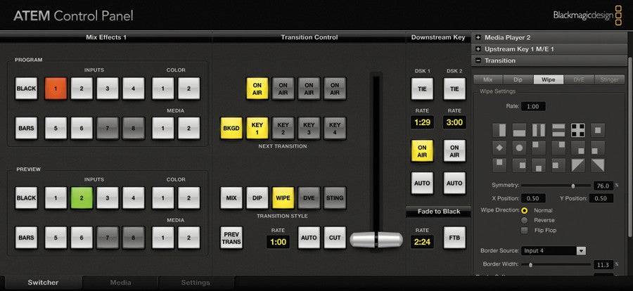 Blackmagic Design ATEM Television Studio video switcher interface with software controls and multiple input options. – image 4
