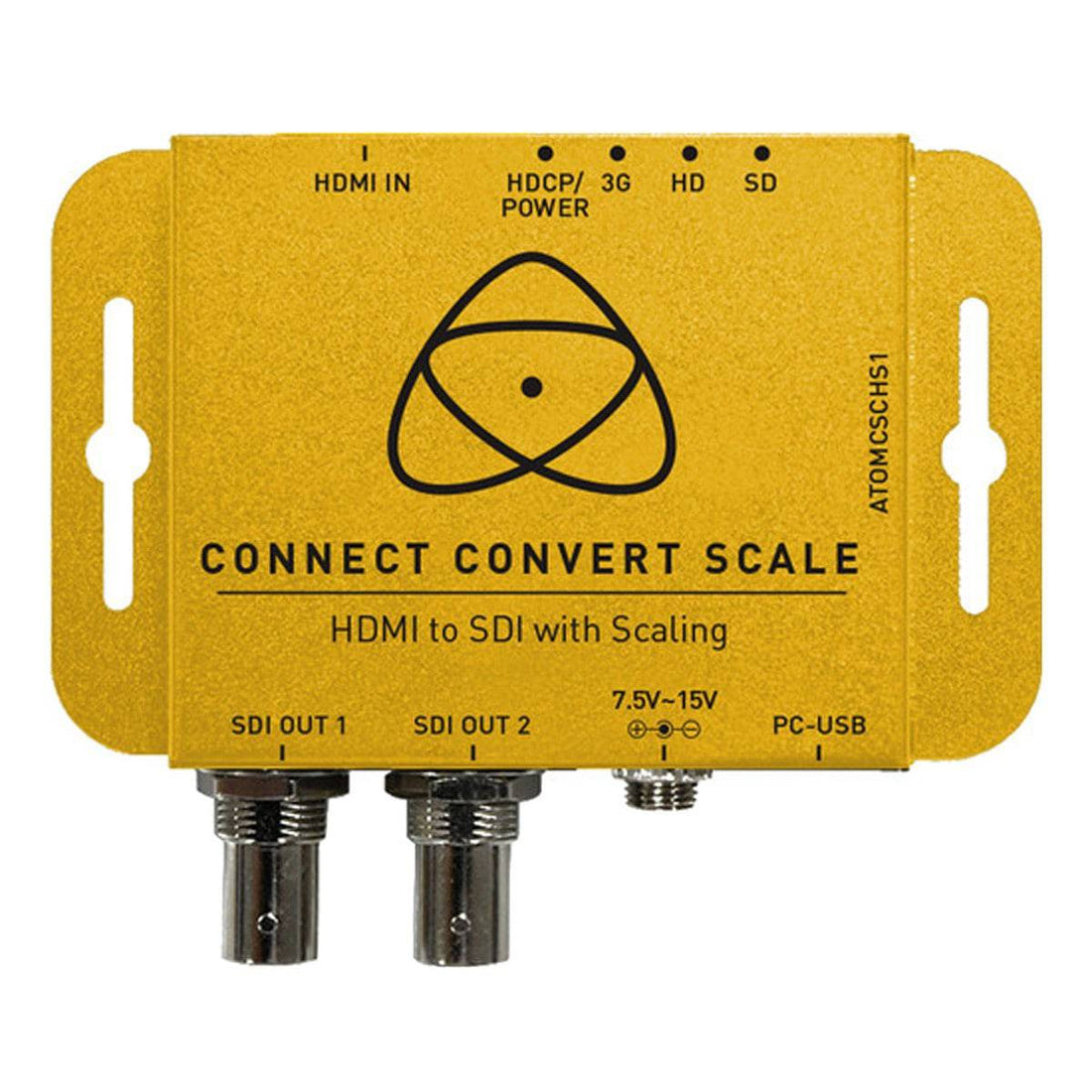 Atomos Connect Convert Scale HDMI to SDI video converter showing HDMI and SDI ports on a compact device. – image 1