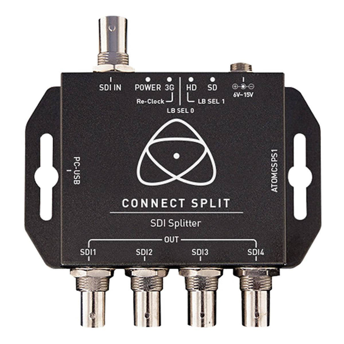 Atomos Connect Split SDI to 4x SDI video converter showing a compact black device with multiple SDI input and output ports. – image 1