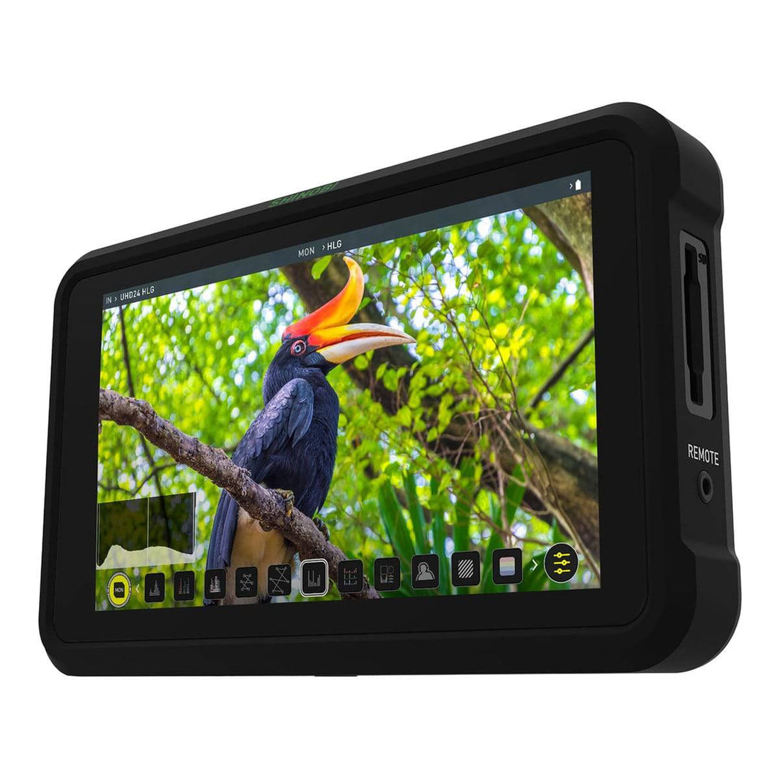 Atomos Shinobi 5-inch 4K HDMI video monitor showing screen interface and control buttons for professional video monitoring. – image 1