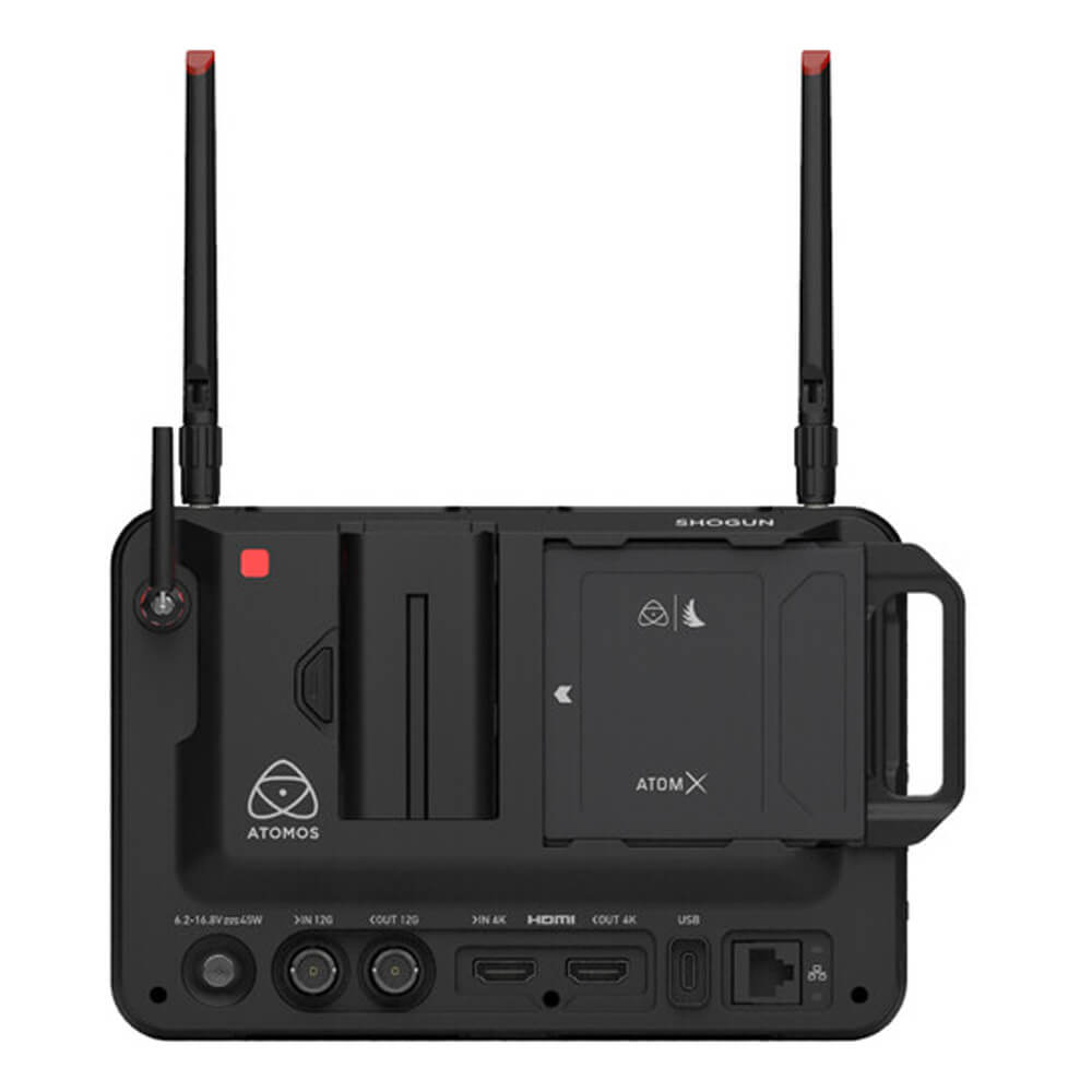 Rear view of Atomos SHOGUN CONNECT 7-inch network-connected monitor and recorder, showcasing ports and connectivity features. – image 2